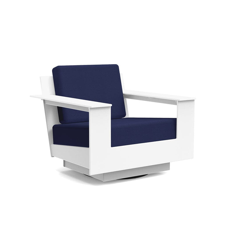 Nisswa Lounge Swivel Outdoor Seating Loll Designs Cloud White Canvas Navy 