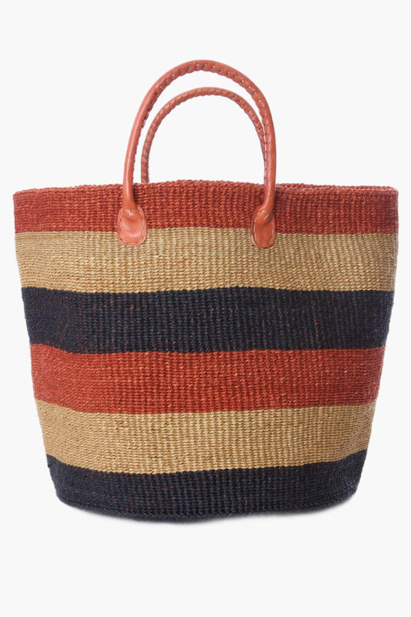 Ochre Strata Tote with Leather Handles Basket Bags Swahili African Modern 