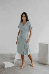 Olivia Linen Wrap Dress Dresses AmourLinen Size 1 Sage Green 