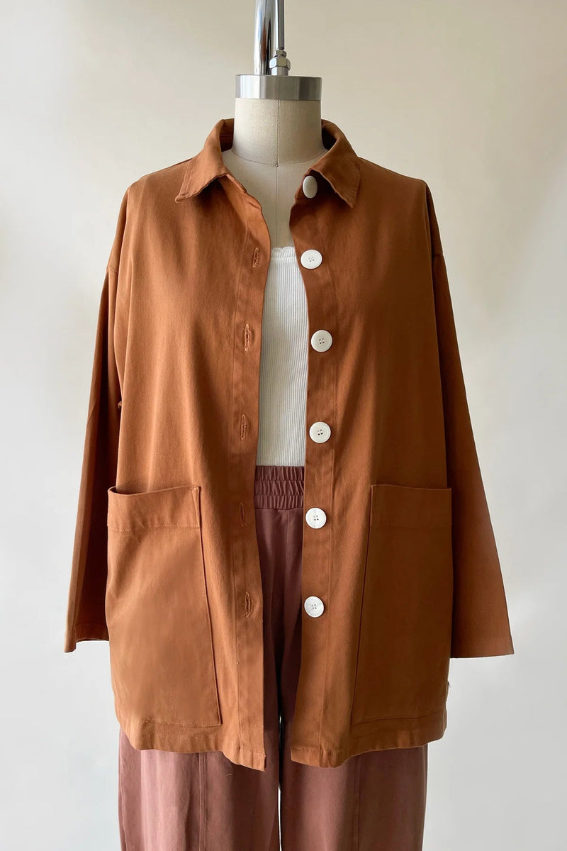 Painters Button Oversized Shirt Jacket Jackets Mien XS Saddle Brown 