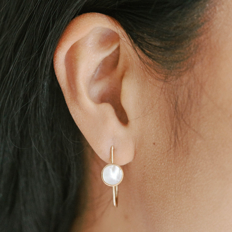 Pearl and Recycled Gold Hoop Earrings Earrings Sara Patino Jewelry 