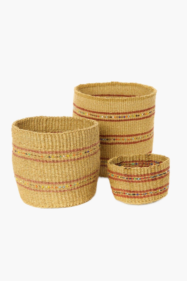 Petite Sisal Basket Set - Caramel Baskets Swahili African Modern 