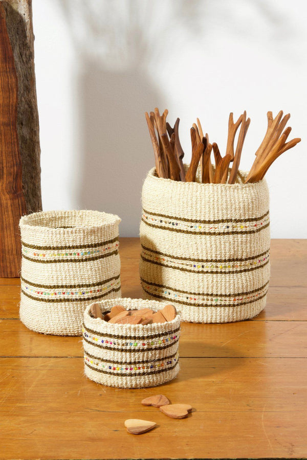Petite Sisal Basket Set - Vanilla Baskets Swahili African Modern 
