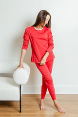 Pima Long Sleeve and Jogger Set Lounge + Pajama Sets Leena & Lu XS Red 