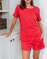 Pima Tee and Short Pajama Set Lounge + Pajama Sets Leena & Lu XS Red 