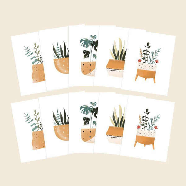 Plants and Pots Plantable Cards - 10 Pack Greeting Cards Cute Root 
