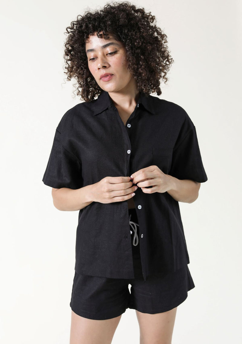Poplinen Rita Linen Shirt - Black Apparel & Accessories Poplinen 