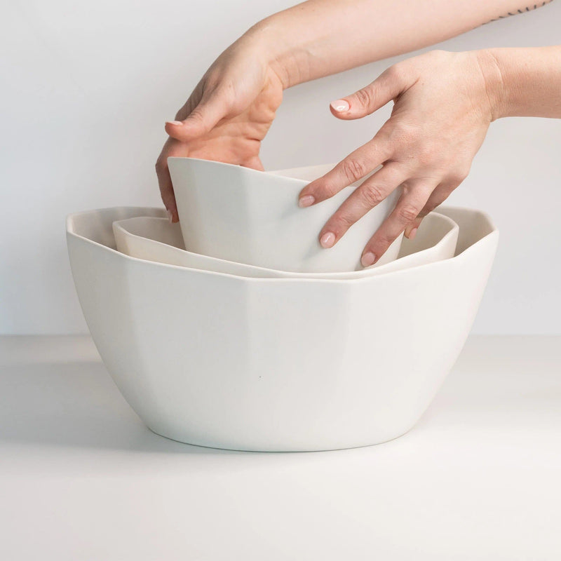 Porcelain Nesting Bowl Set Salad + Serving Bowls The Bright Angle 
