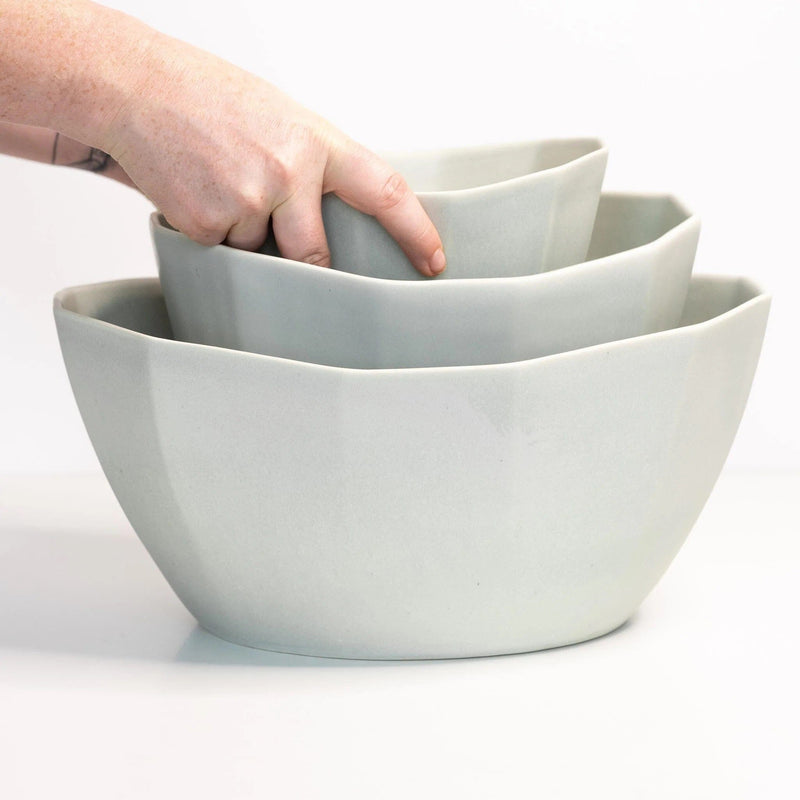 Porcelain Nesting Bowl Set Salad + Serving Bowls The Bright Angle Smoke Gray 