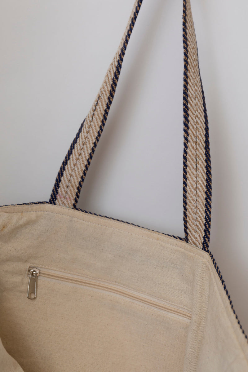 Provence Striped Tote - Indigo + White Tote Bags Will & Atlas 