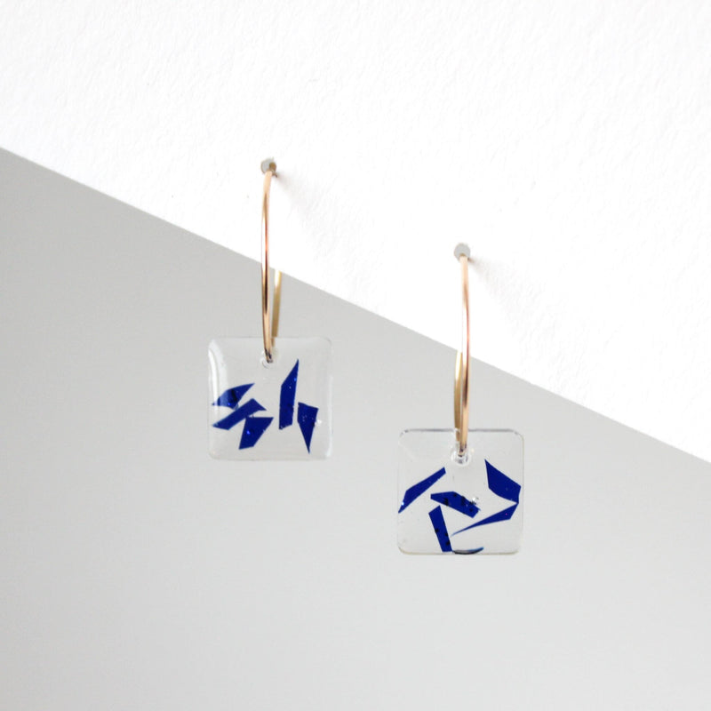 Remi Upcycled Square Mini Hoop Earrings Earrings Giulia Letzi + META Jewelry Dark Blue 