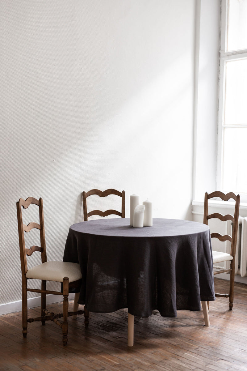 Round Linen Tablecloth Tablecloths + Runners AmourLinen 59" Charcoal 