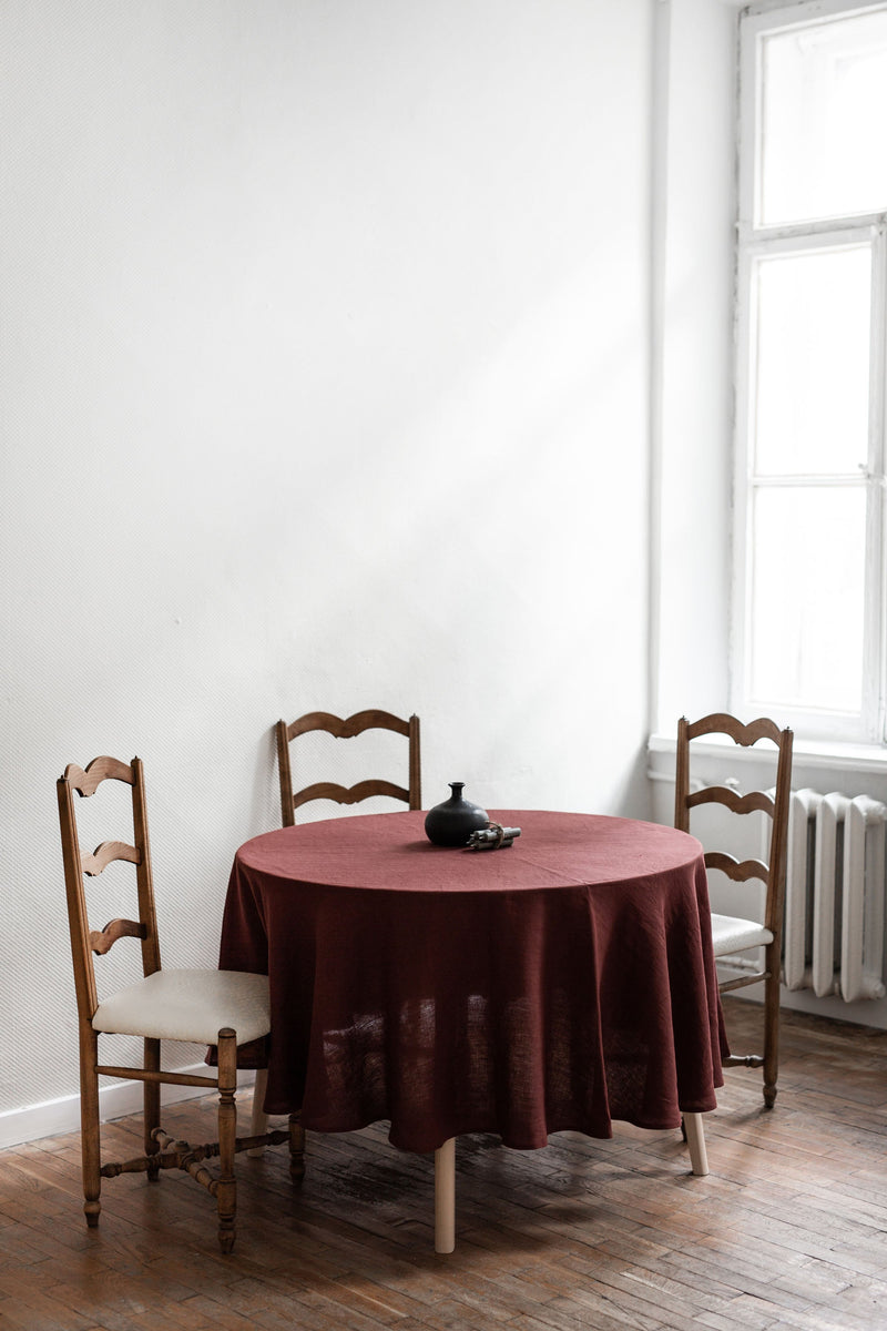 Round Linen Tablecloth Tablecloths + Runners AmourLinen 79" Terracotta 