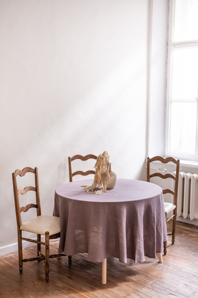 Round Linen Tablecloth Tablecloths + Runners AmourLinen 92" Dusty Lavender 
