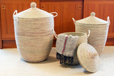 Set of Three Solid White Hampers Swahili African Modern