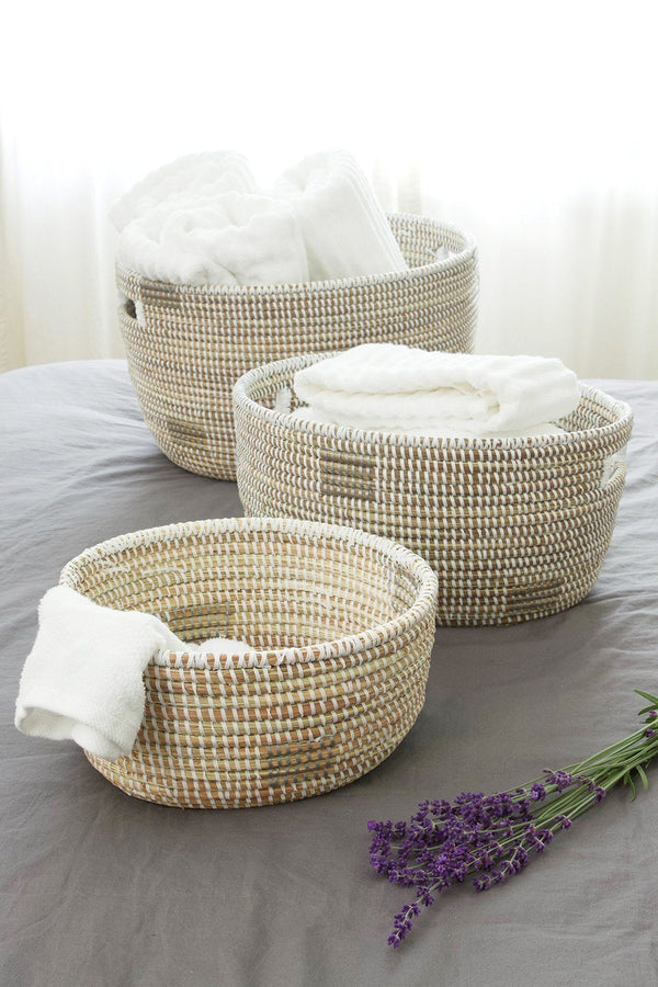 Set of Three White Nesting Baskets Baskets Swahili African Modern 