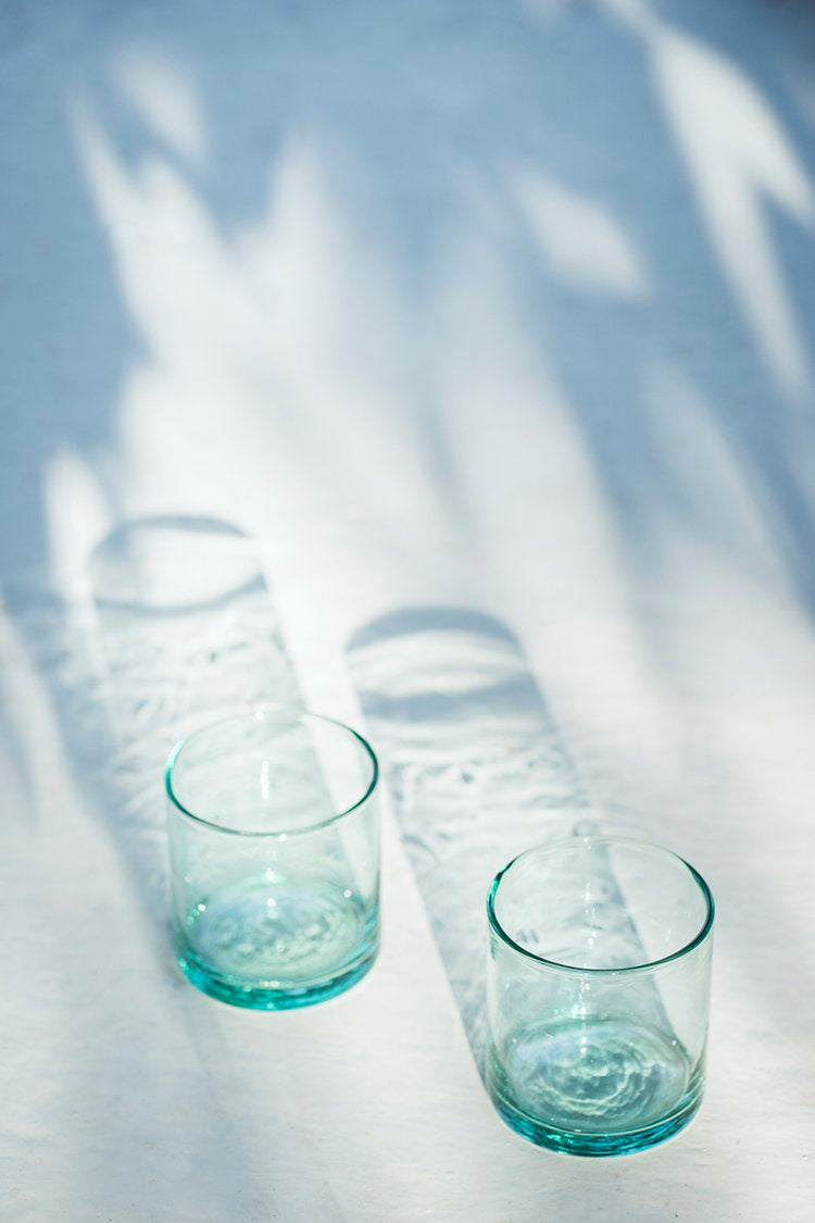Short Recycled Glass Set Glassware + Drinkware Magda Made Aqua 