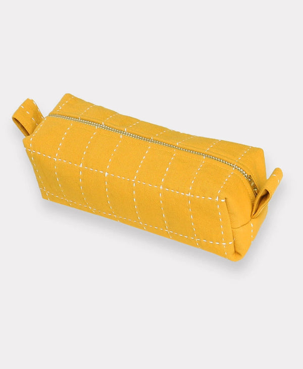 Small Grid Stitch Toiletry Bag Toiletry Bags Anchal Mustard 