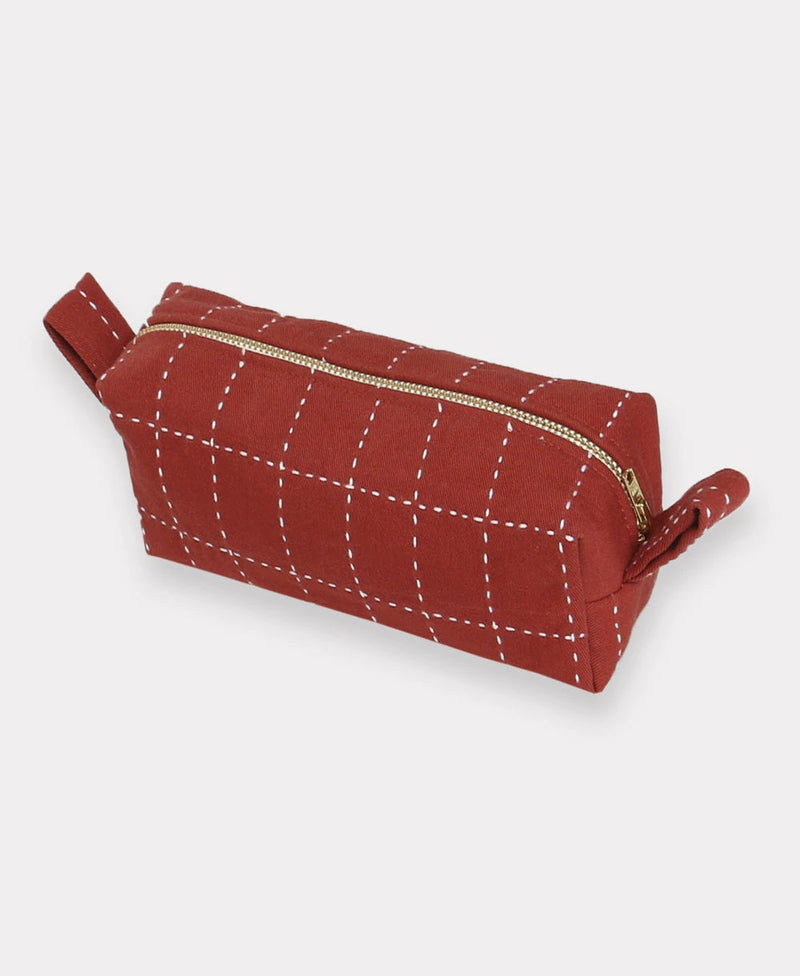 Small Grid Stitch Toiletry Bag Toiletry Bags Anchal Rust 