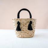 Small Straw Tote Bag with Braided Handles Handbags LIKHÂ Black 