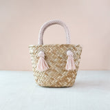 Small Straw Tote Bag with Braided Handles Handbags LIKHÂ Dusty Rose 