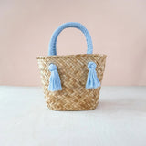 Small Straw Tote Bag with Braided Handles Handbags LIKHÂ Powder Blue 