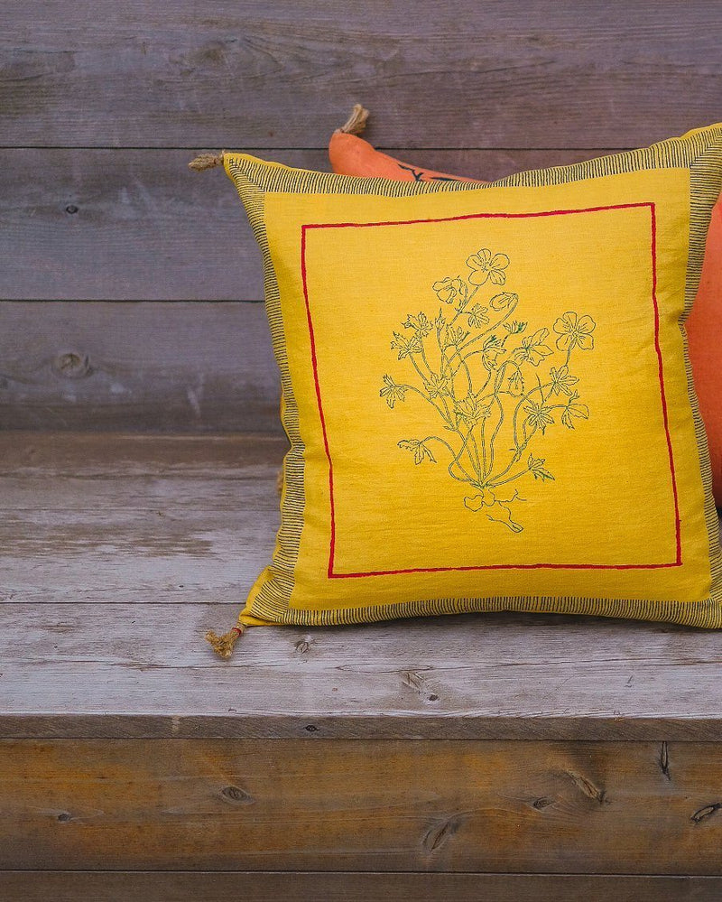 Soil to Studio Aditi - Handwoven & Block-printed Linen Pillow Pillows Soil to Studio 