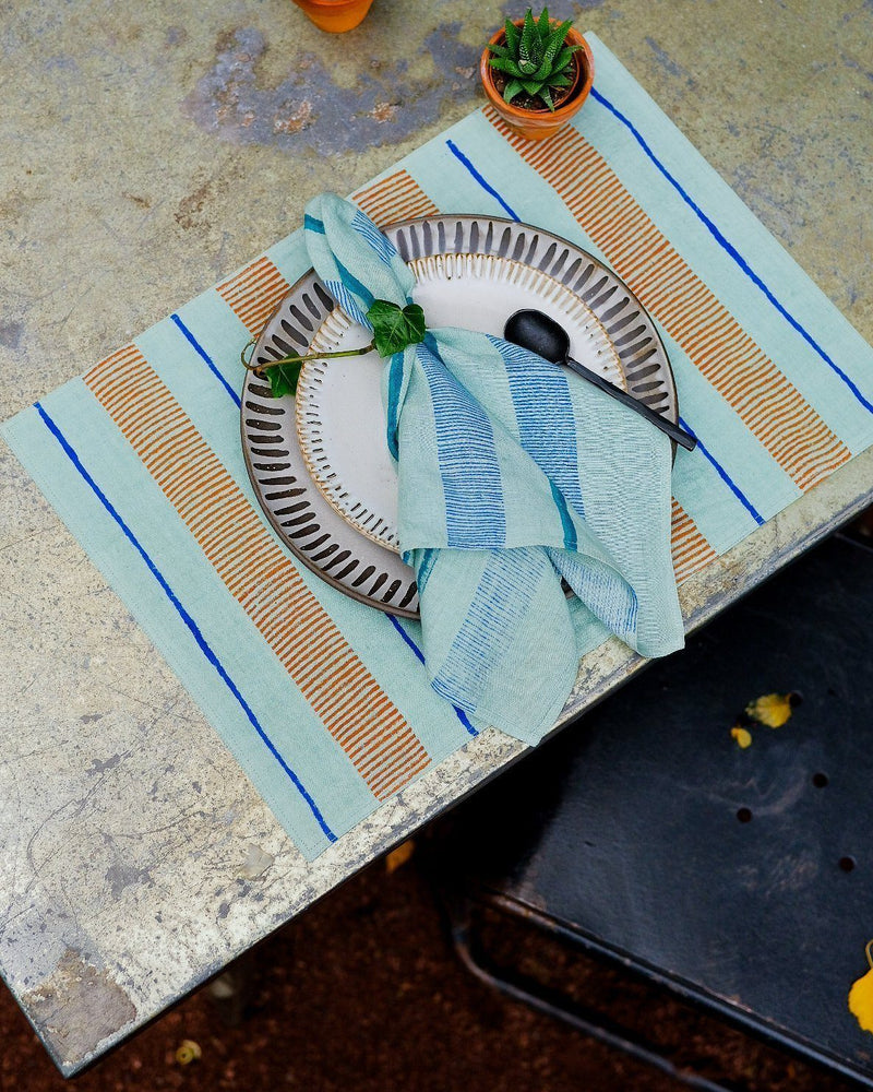 Soil to Studio Indu Handwoven & Block-printed Napkins - Tiffany Blue Table Linen Soil to Studio 