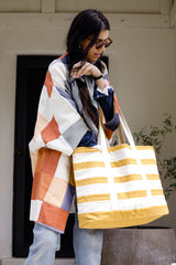 Stripe Canvas Tote Bag - Mustard Totes Anchal Project 