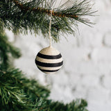 Striped Woven Ball Ornament - Black + Natural Featured Azizi Life 