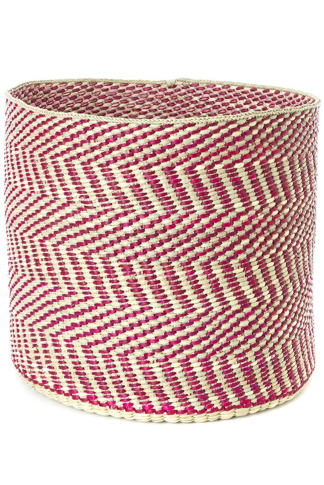 Swahili African Modern Berry and Natural Maila Milulu Reed Basket Swahili African Modern 