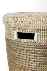 Swahili African Modern Black, Silver & White Half & Half Flat Lid Basket Made Trade 