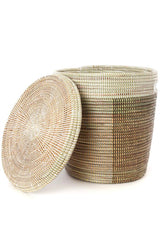 Swahili African Modern Black, Silver & White Half & Half Flat Lid Basket Made Trade 
