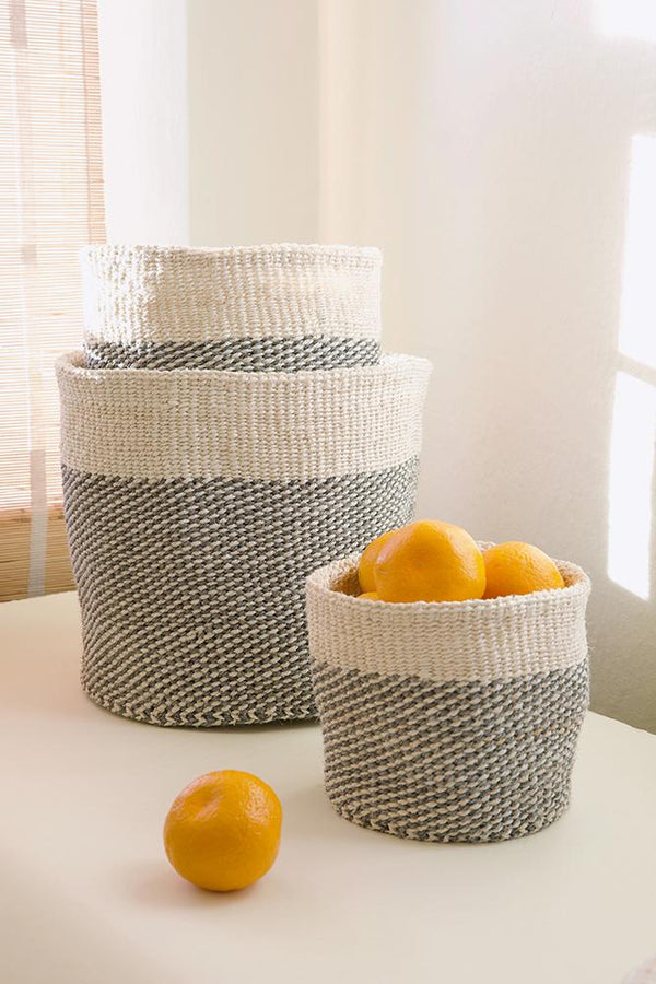 Swahili African Modern Gray and Cream Twill Nesting Baskets - Set of 3 Swahili African Modern 