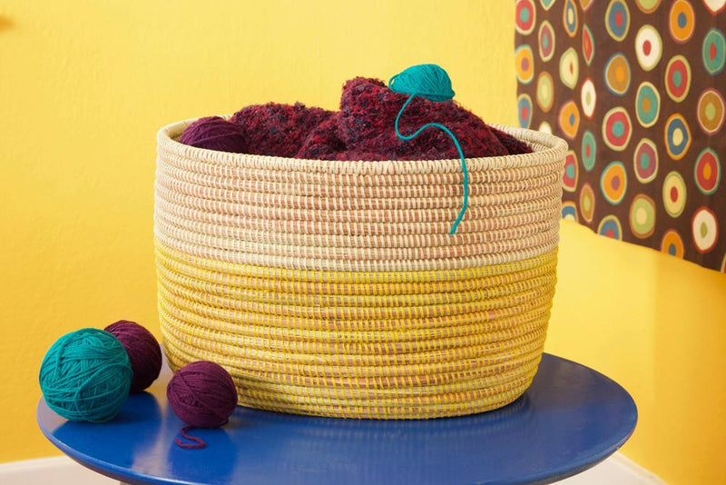 Swahili African Modern Lemon Dipped Knitting Basket Made Trade 