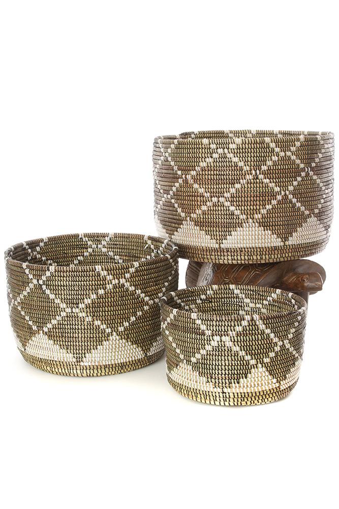 Swahili African Modern Nesting Diamond Design Baskets - Set of 3 Swahili African Modern 