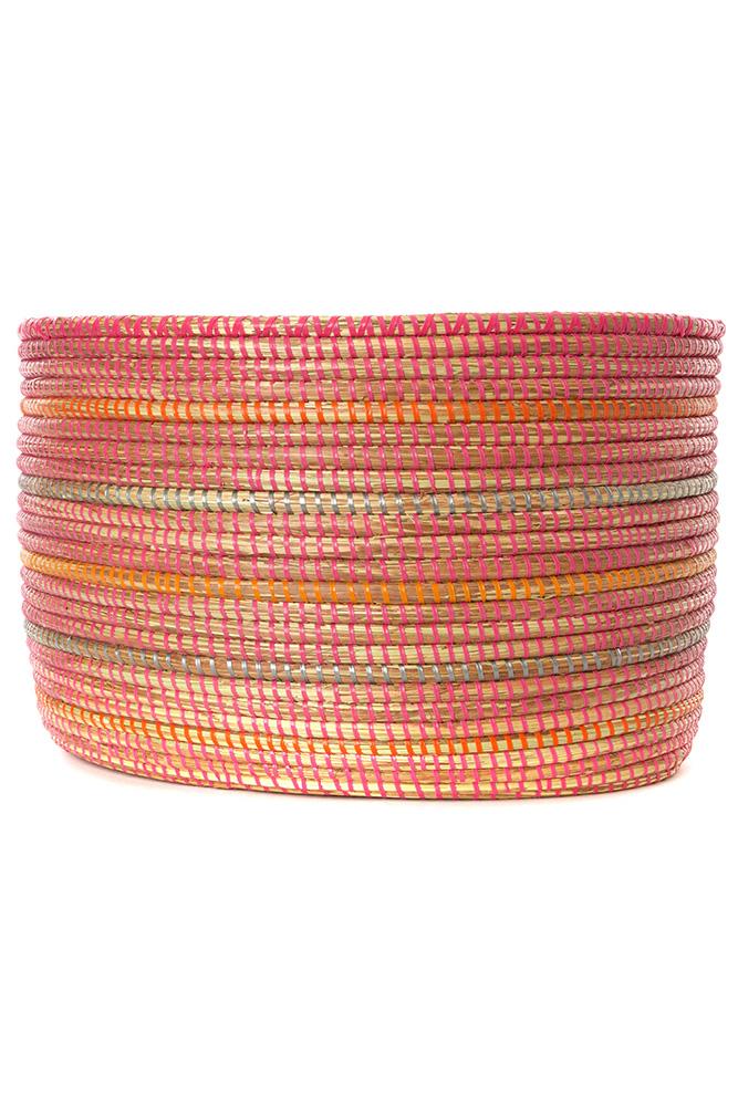 Swahili African Modern Pink Knitting Basket with Orange and Silver Stripes Swahili African Modern 