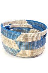 Swahili African Modern Set of Three Blue Herringbone Sewing Baskets Swahili African Modern