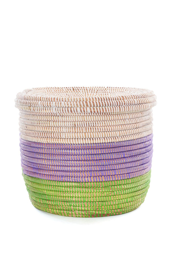 Swahili African Modern Set of Three Lavender, Green, and White Nesting Storage Baskets Swahili African Modern 