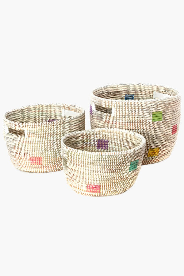 Swahili African Modern Set of Three Prismatic Pixels Sewing Baskets Swahili African Modern
