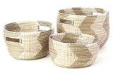 Swahili African Modern Set of Three Silver and White ZigZag Nesting Baskets Swahili African Modern