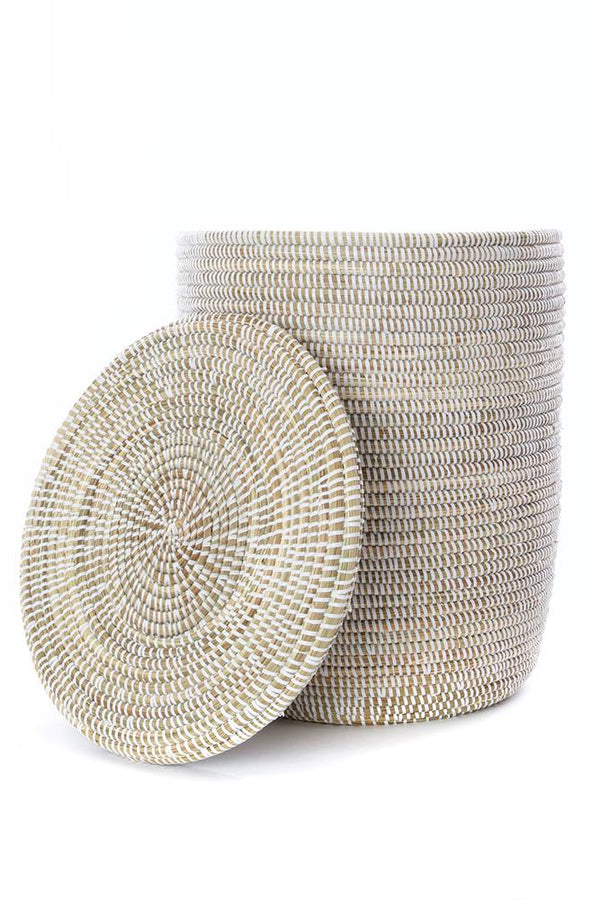 Swahili African Modern Set of Three Solid White Classic Hampers Swahili African Modern 
