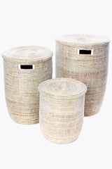Swahili African Modern Set of Three Solid White Classic Hampers Swahili African Modern 