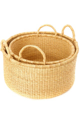 Swahili African Modern Set of Two Natural Woven Grass Floor Baskets Swahili African Modern 