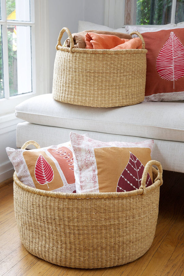 Swahili African Modern Set of Two Natural Woven Grass Floor Baskets Swahili African Modern 