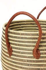 Swahili African Modern Set/3 Mixed Stripe Baskets with Leather Handles Swahili African Modern 