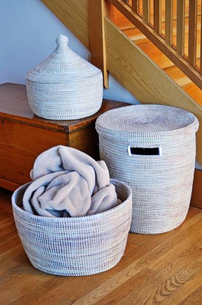 Swahili African Modern Solid White Knitting Basket Swahili African Modern 