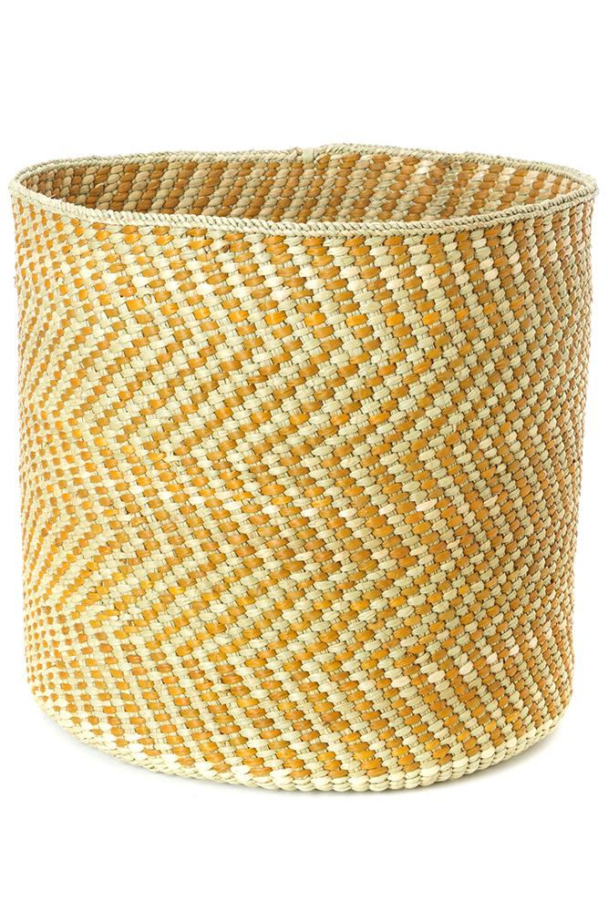 Swahili African Modern Yellow and Natural Maila Milulu Reed Basket Swahili African Modern 