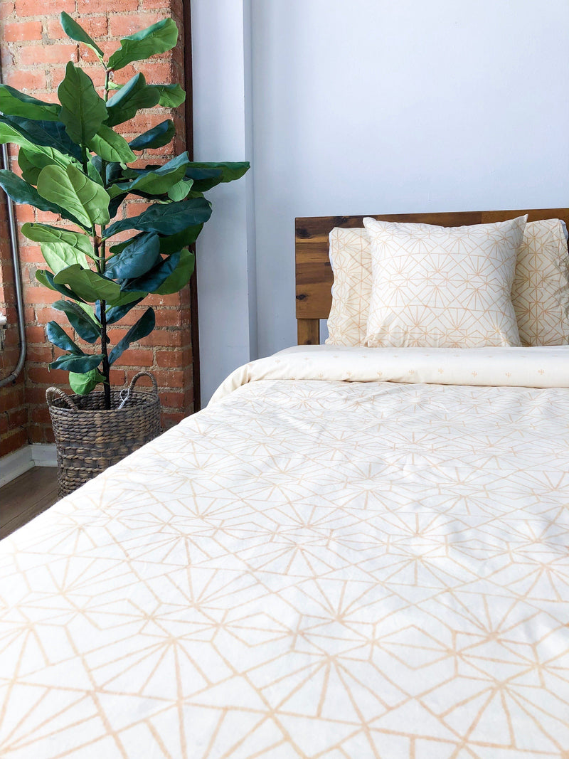Symbology Art Deco/Baby Cacti Reversible Duvet Cover in Cream + Tan Home Decor Symbology