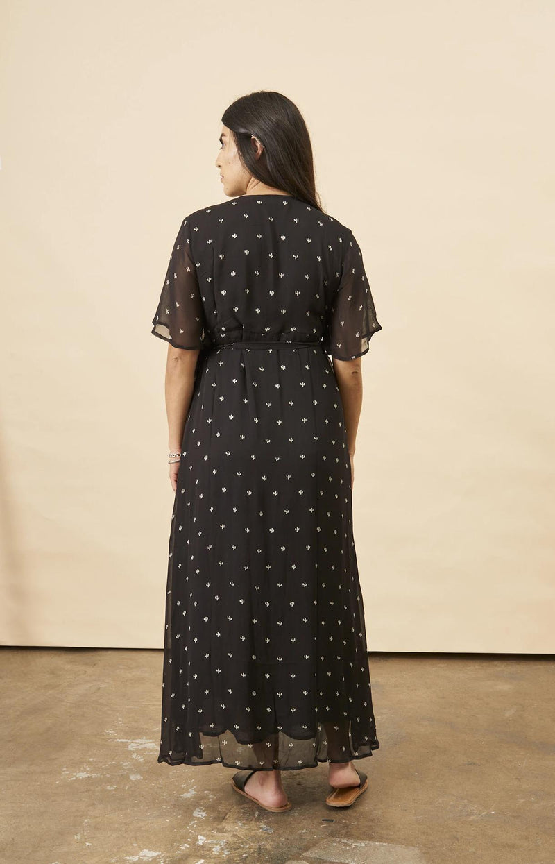 Symbology Baby Cacti Butterfly Sleeve Maxi Dress in Black + Cream Dresses Symbology